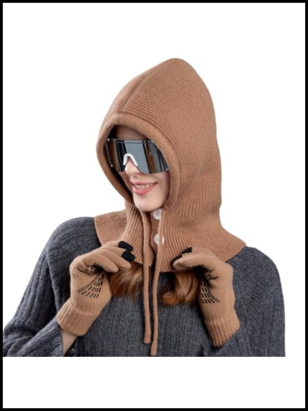 Knit Balaclava Beanie Hat Neck Gaiter with Gloves Set Winter